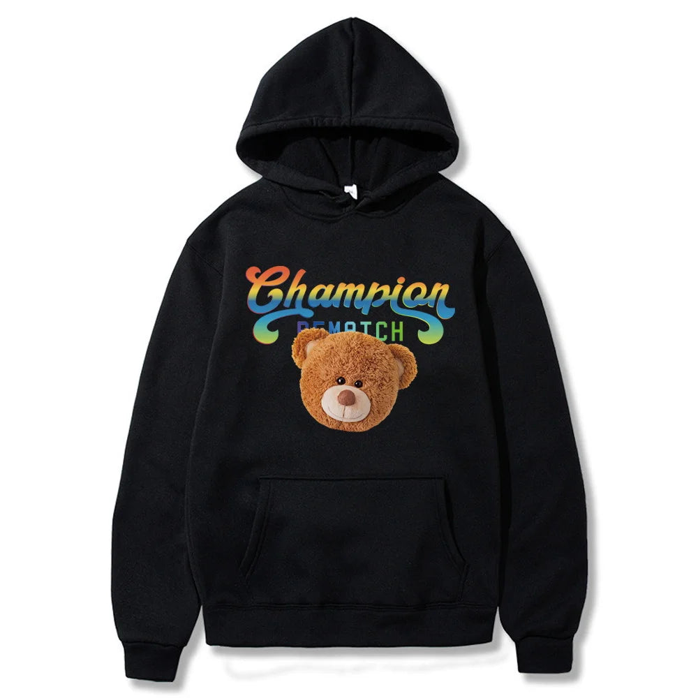 Hoodies Fashion Men Women Top Cute Bear Print Long Sleeve Sweatshirt Casual Loose Blouse Harajuku Pullover All-match Streetwear