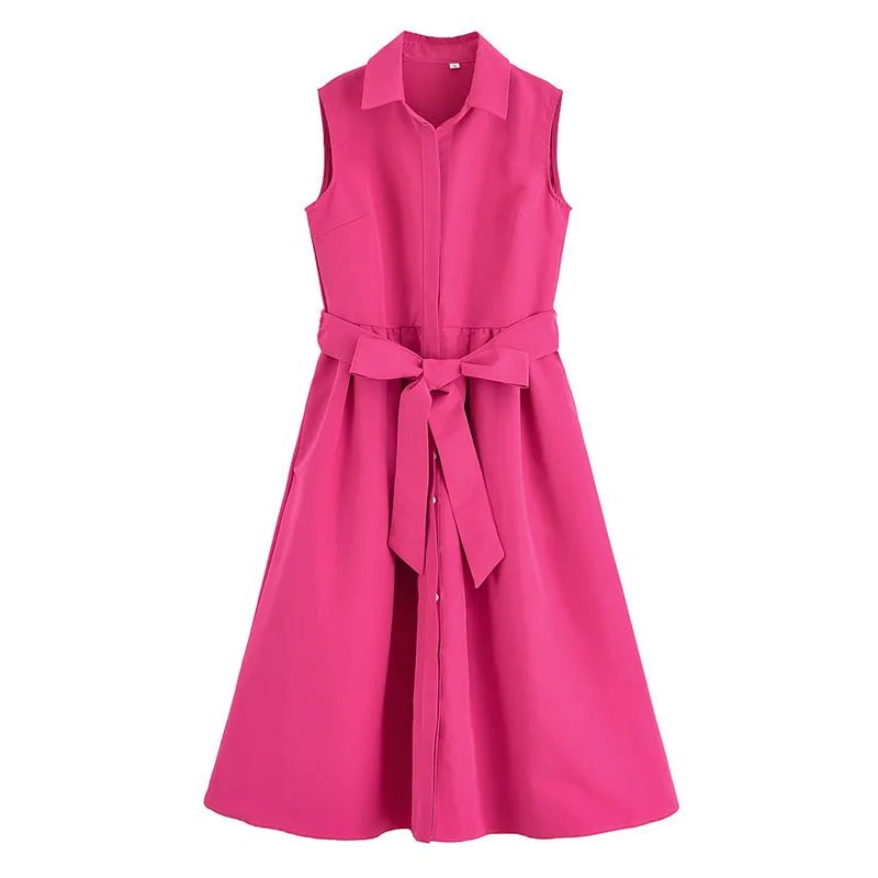 Women's waist belt shirt dress autumn lapel women's dress button up long skirt casual ruffled women's party dress