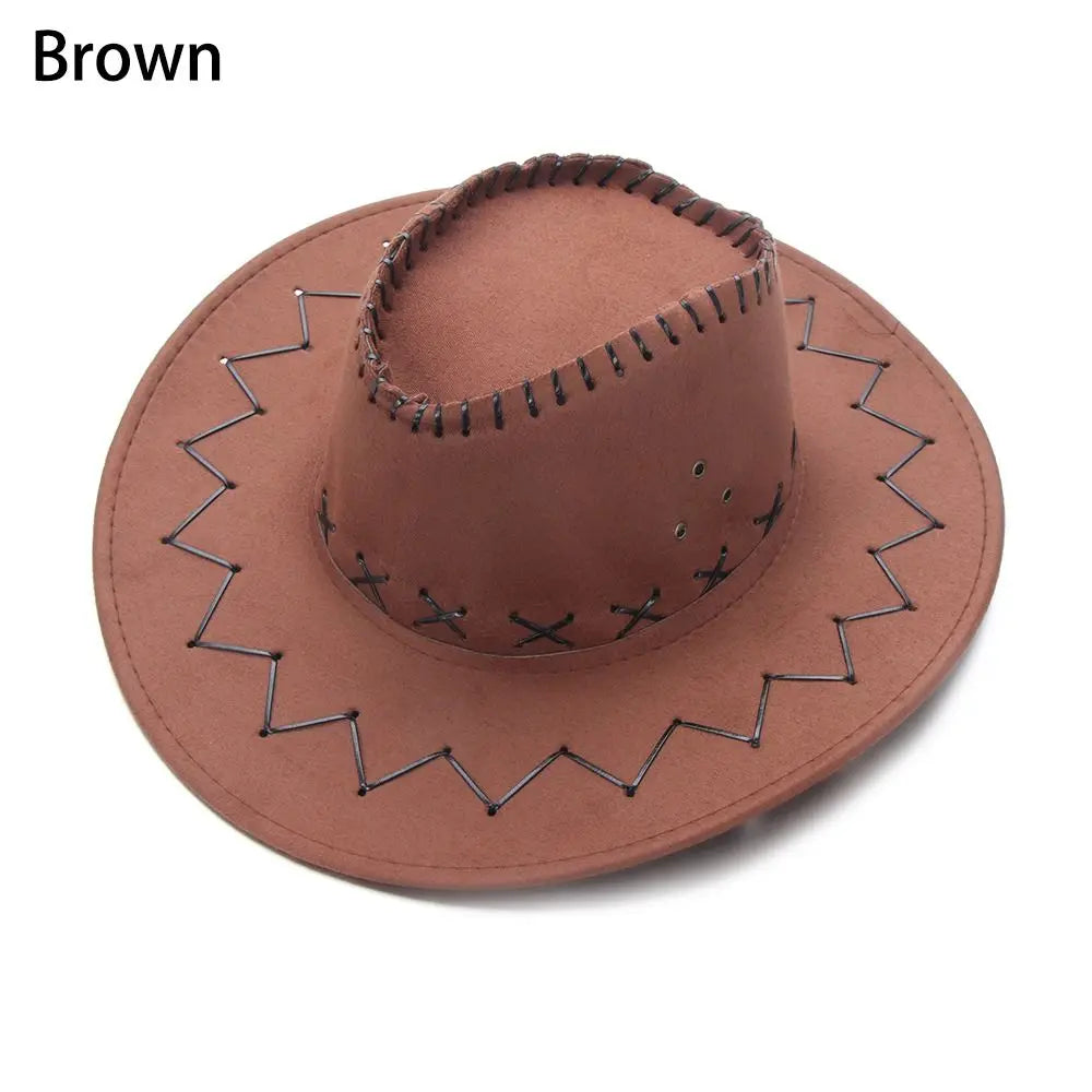 Vintage Wide Brim Cowboy Hat Women Men Dress Dance Party Stage Performance Jazz Cap Panama Fedora Hat