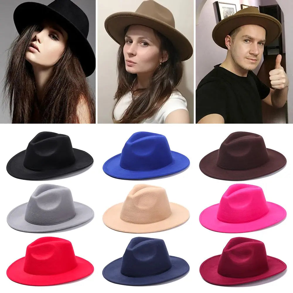 Vintage Wide Brim Cowboy Hat Women Men Dress Dance Party Stage Performance Jazz Cap Panama Fedora Hat