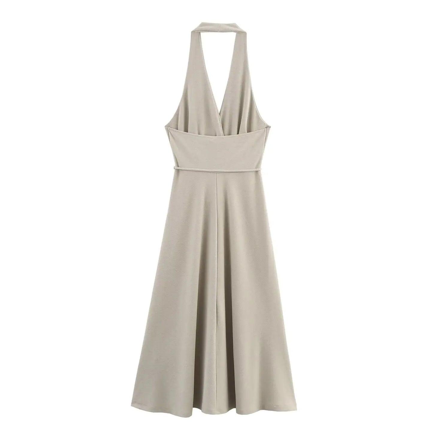 Slimming Waistline Empire Waist Dress Sexy Backless Neck Hanging Long Skirt Fashionable V-neck Sleeveless Ankle-length Dress