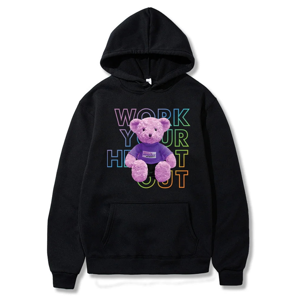 Hoodies Fashion Men Women Top Cute Bear Print Long Sleeve Sweatshirt Casual Loose Blouse Harajuku Pullover All-match Streetwear