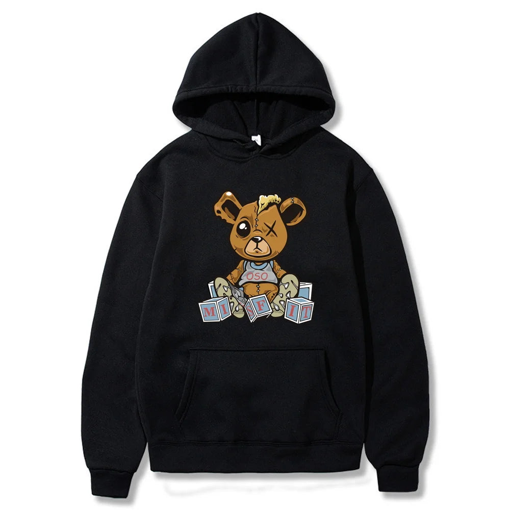 Hoodies Fashion Men Women Top Cute Bear Print Long Sleeve Sweatshirt Casual Loose Blouse Harajuku Pullover All-match Streetwear