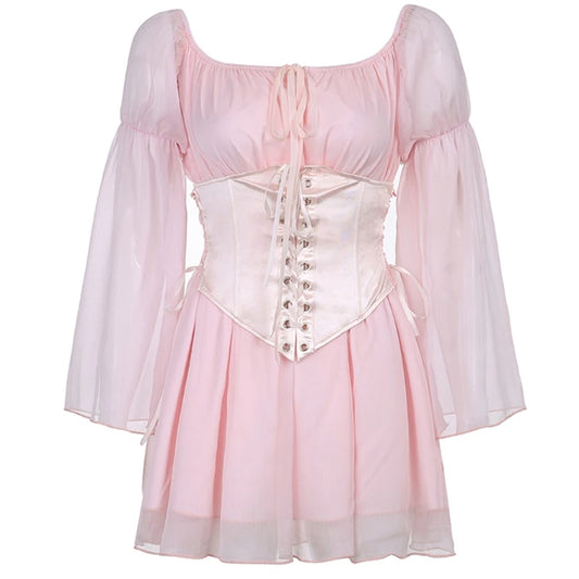 Waist Cinchers Dress With Corset Belt Mini Dress Elegant Sexy Party Daily Dresses Vacation Women Tie Up Corset Dress