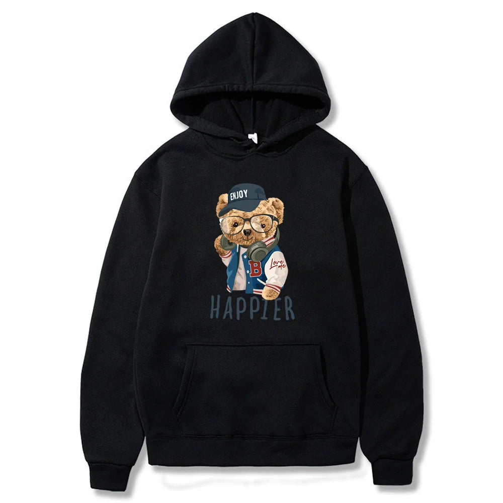 Hoodies Fashion Men Women Top Cute Bear Print Long Sleeve Sweatshirt Casual Loose Blouse Harajuku Pullover All-match Streetwear