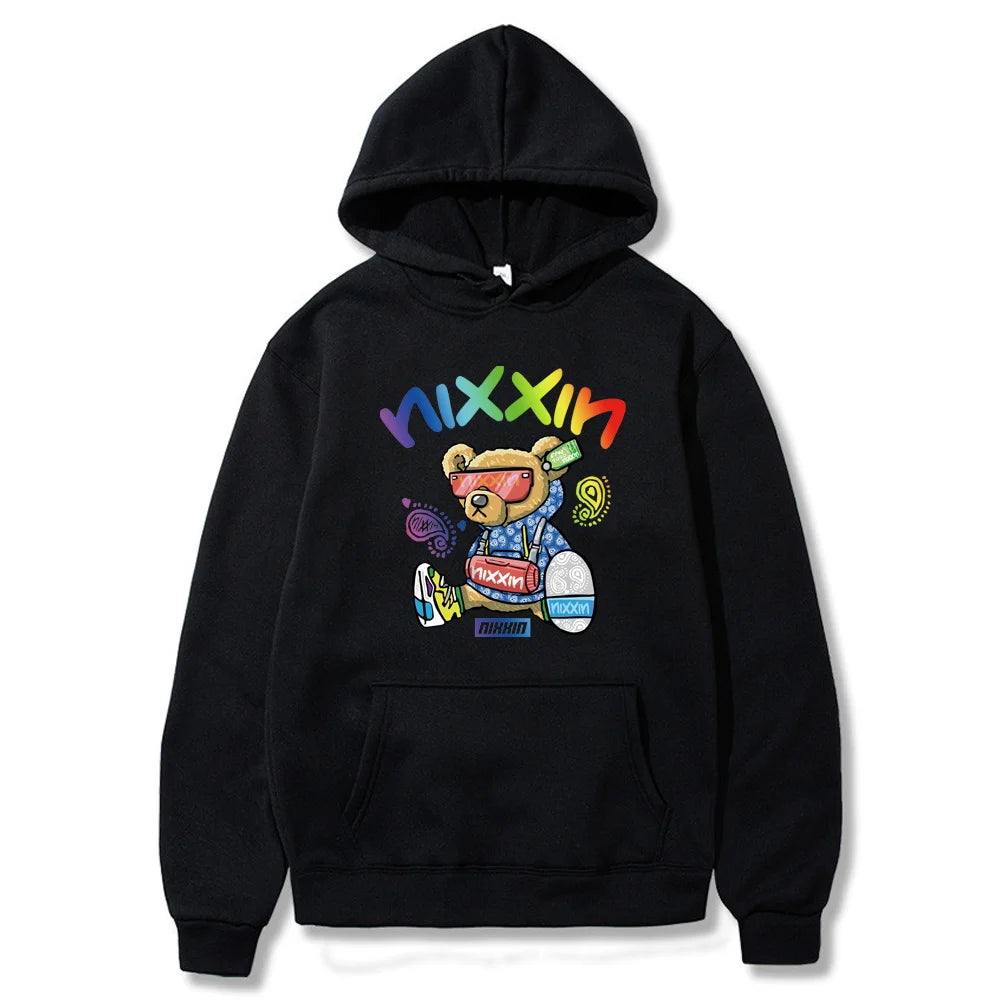 Hoodies Fashion Men Women Top Cute Bear Print Long Sleeve Sweatshirt Casual Loose Blouse Harajuku Pullover All-match Streetwear