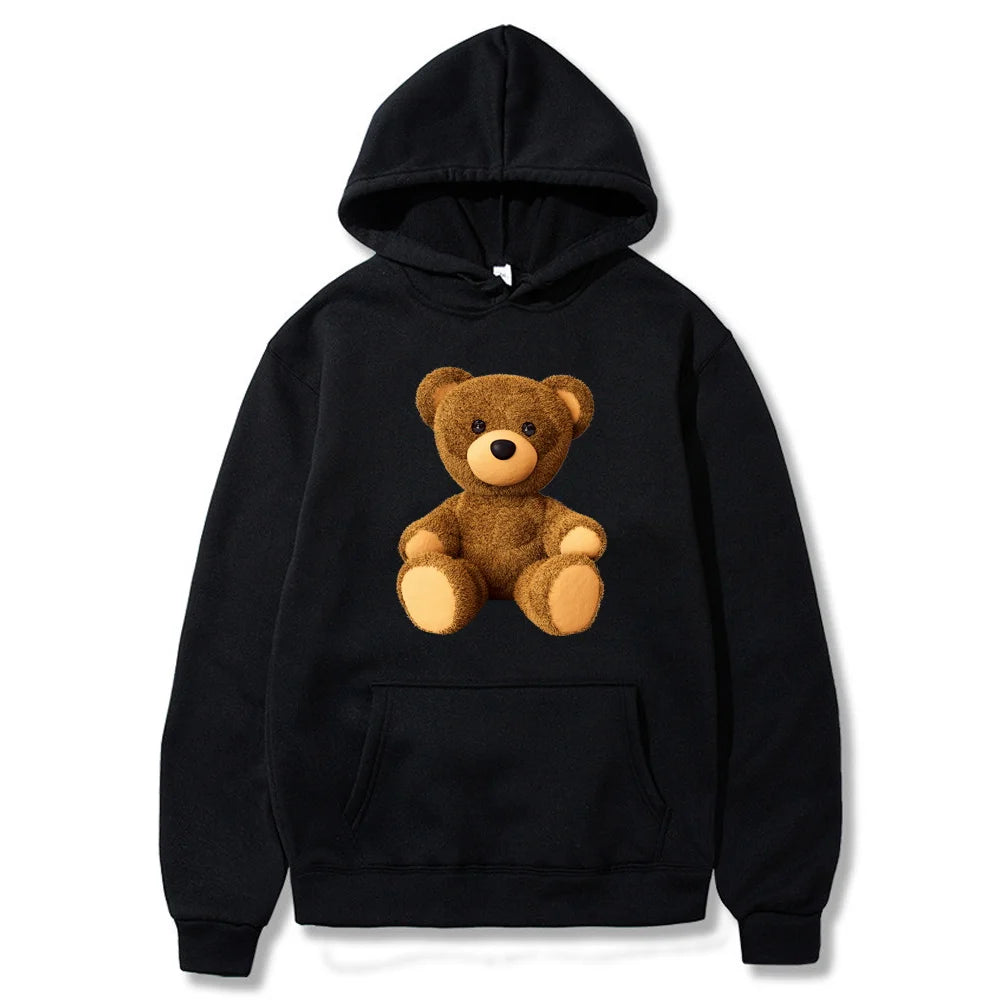 Hoodies Fashion Men Women Top Cute Bear Print Long Sleeve Sweatshirt Casual Loose Blouse Harajuku Pullover All-match Streetwear