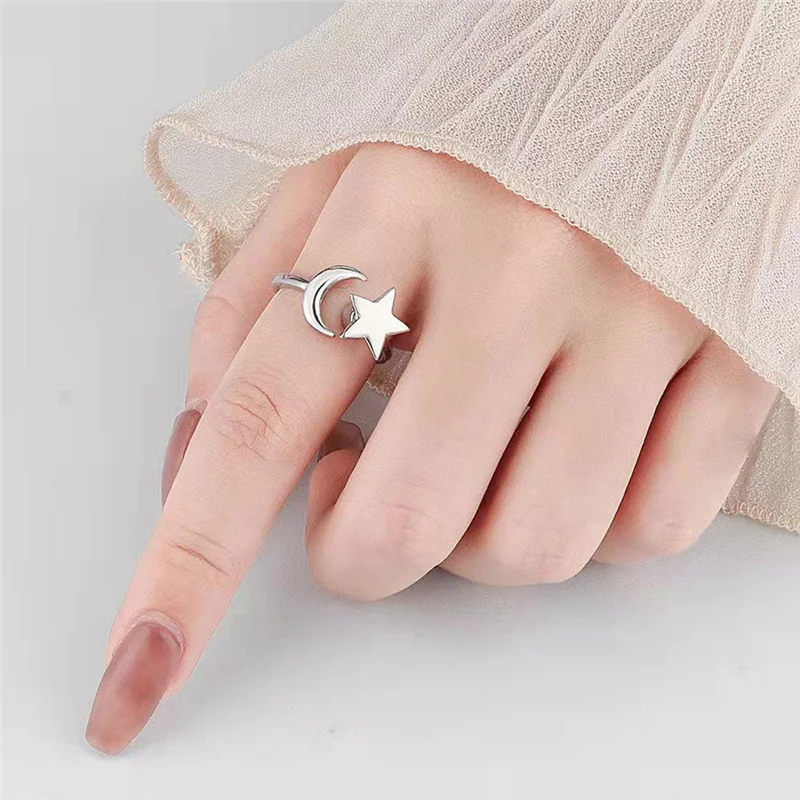 Rotatable Adjustable Rings for Women Men Relax Ring Aesthetic Jewelry Gift Fashion Ring A 2PCS