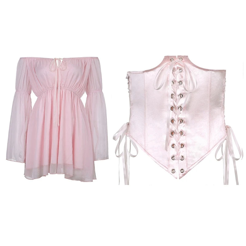 Waist Cinchers Dress With Corset Belt Mini Dress Elegant Sexy Party Daily Dresses Vacation Women Tie Up Corset Dress