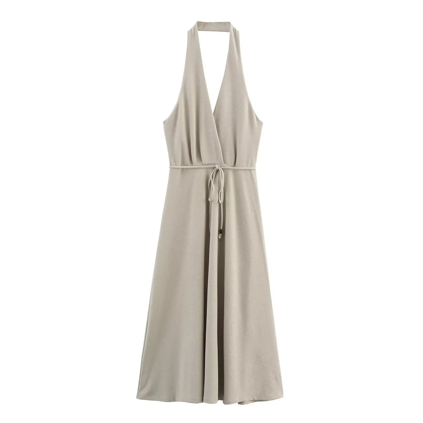 Slimming Waistline Empire Waist Dress Sexy Backless Neck Hanging Long Skirt Fashionable V-neck Sleeveless Ankle-length Dress