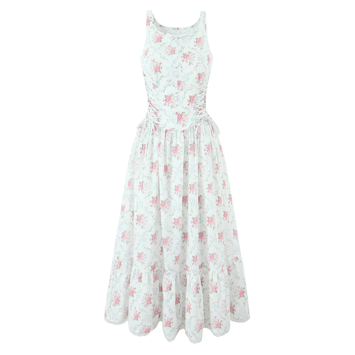 French printed waist-binding dress for women 2025 new style temperament slim mid-length floral dress