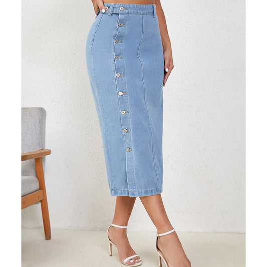 Female High Waist Fashion Vintage Designer Skirts Girls Elegant Side Slit Dress Women Gothic Clothes Light Blue Straight Skirts