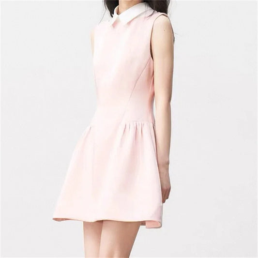 Women's dress New waist cinching slim mini dress for summer 2025 lapel sleeveless Short dresses party dresses Evening dresses