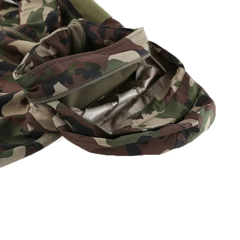 Men Fleece Jacket Tactical Jackets Waterproof Camo Coats Multi-pockets Hunting Clothes Hood Windbreakers Keeping Warm Clothing