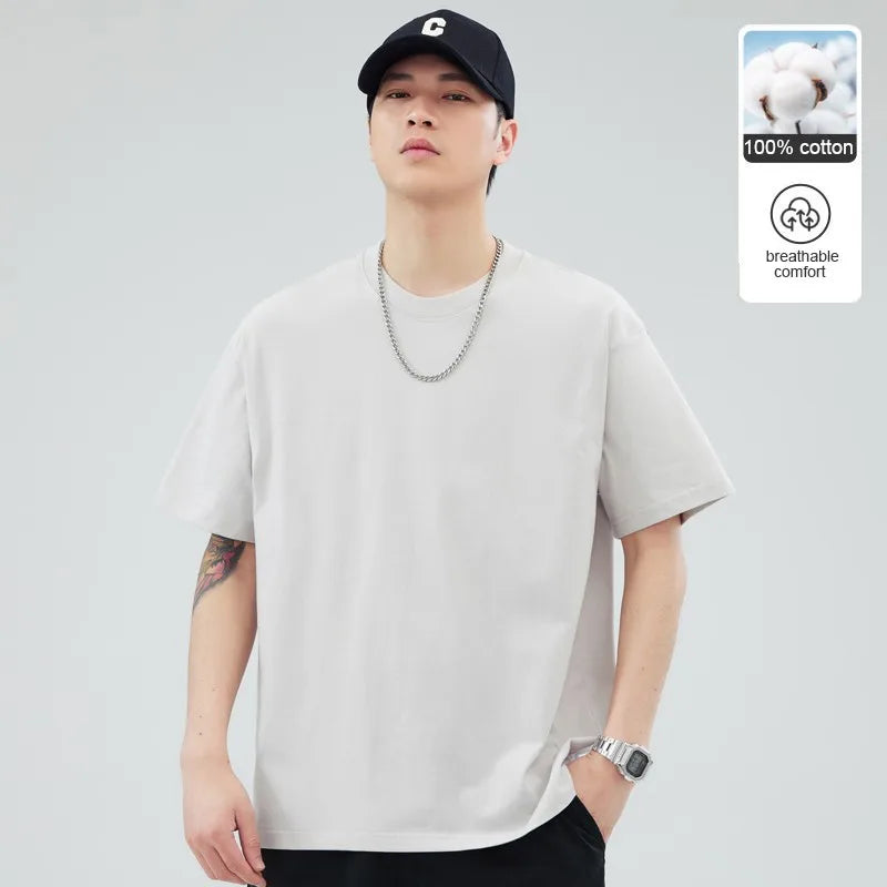 Man t Shirts 100 % Cotton High Quality New Summer Brand Tops Classic Plain Round Neck Short Sleeve Casual Fashion Men Clothes