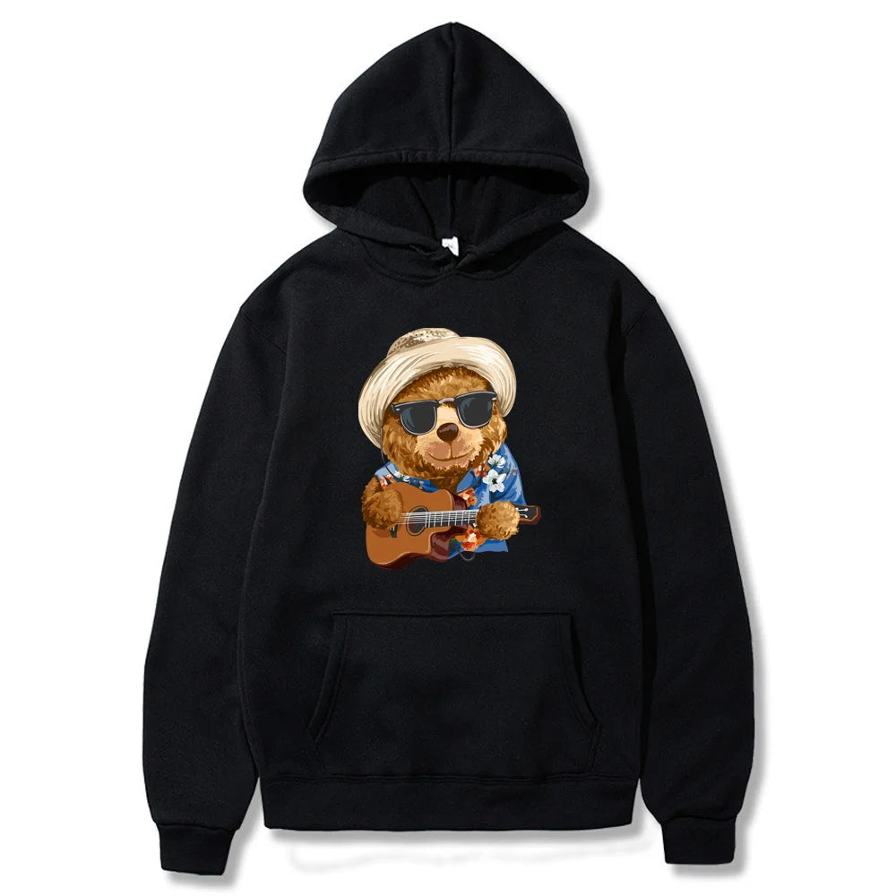 Hoodies Fashion Men Women Top Cute Bear Print Long Sleeve Sweatshirt Casual Loose Blouse Harajuku Pullover All-match Streetwear