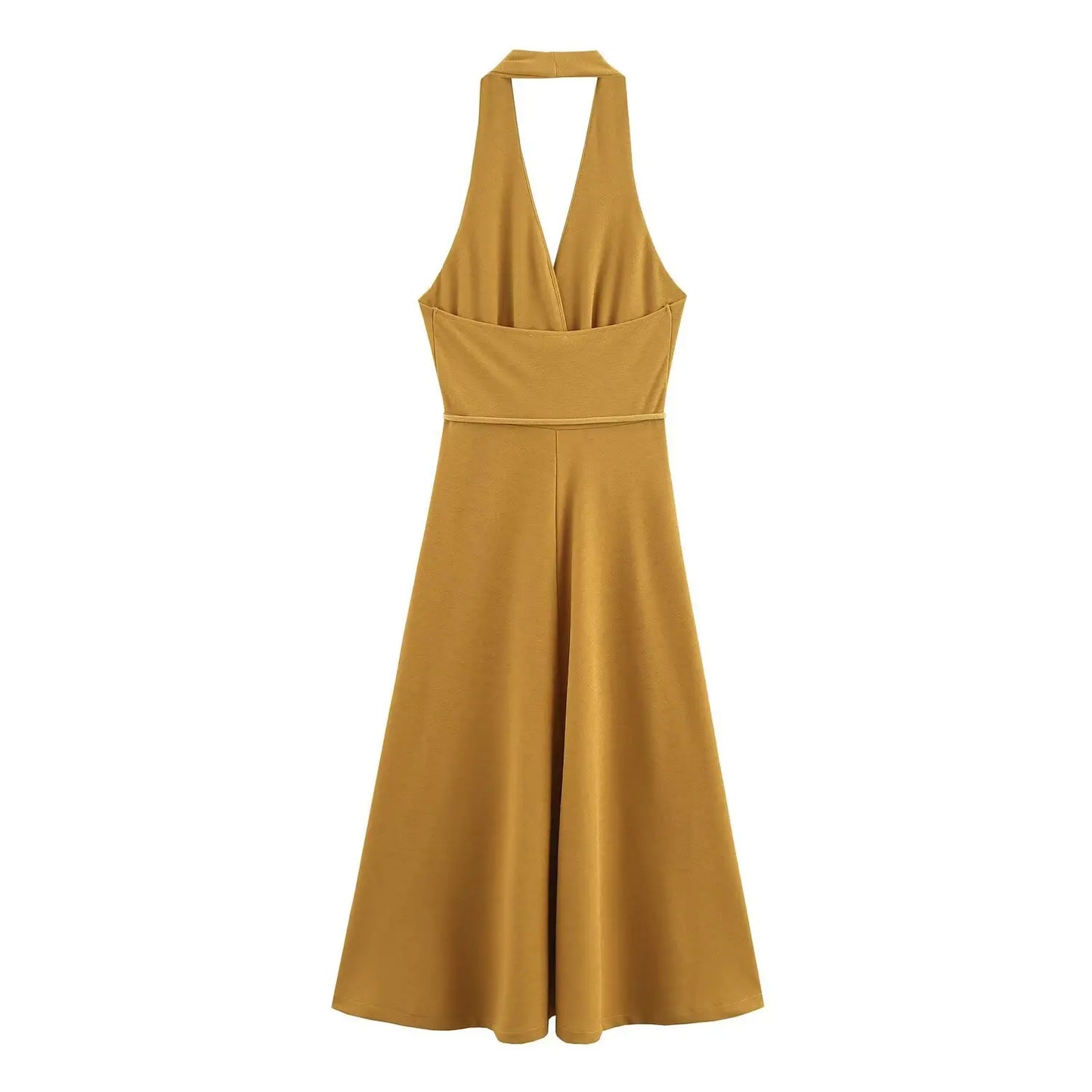 Slimming Waistline Empire Waist Dress Sexy Backless Neck Hanging Long Skirt Fashionable V-neck Sleeveless Ankle-length Dress