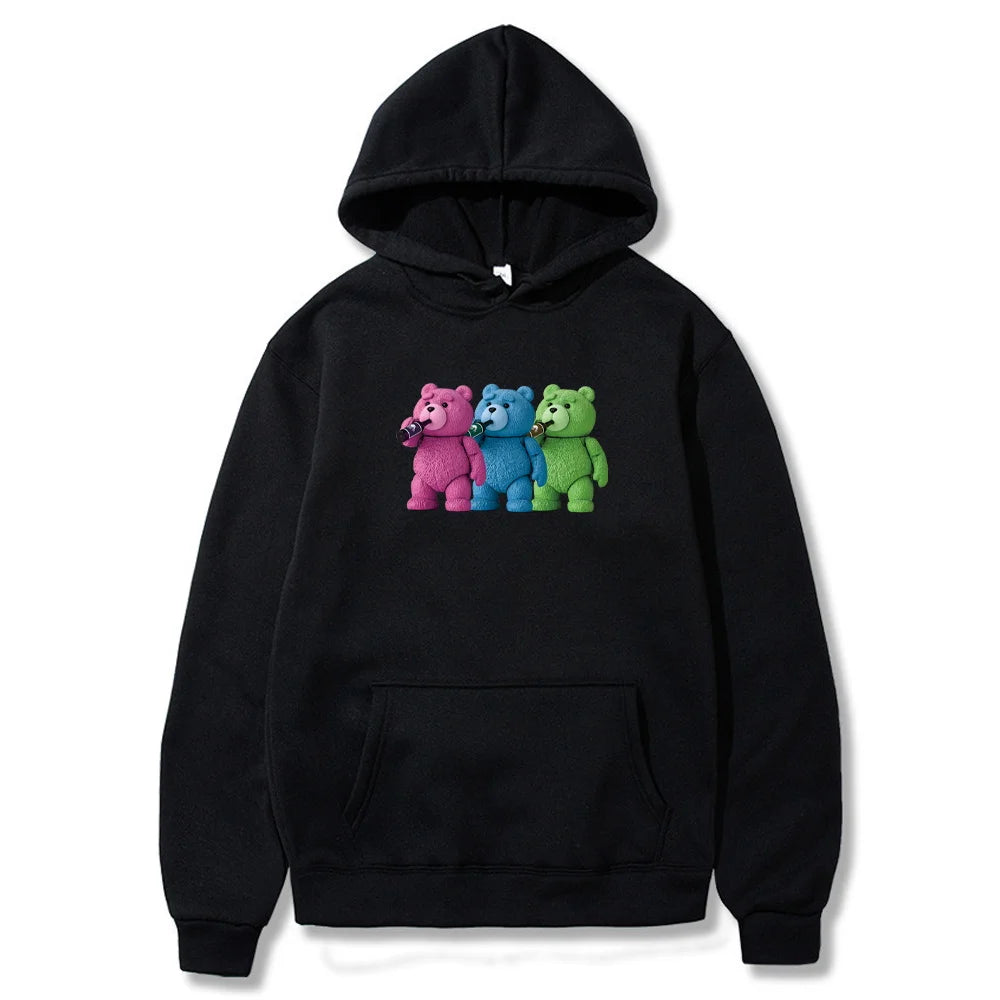 Hoodies Fashion Men Women Top Cute Bear Print Long Sleeve Sweatshirt Casual Loose Blouse Harajuku Pullover All-match Streetwear