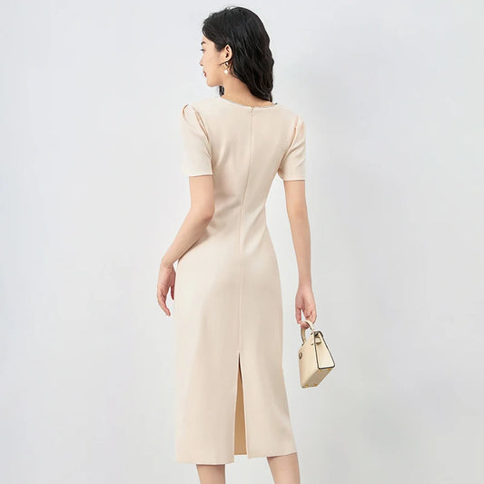 2025 Luxury French Waist Dress Women's Elegant Ruffle Detail Retro Square Neckline Vintage Chic Party & Daily Wear