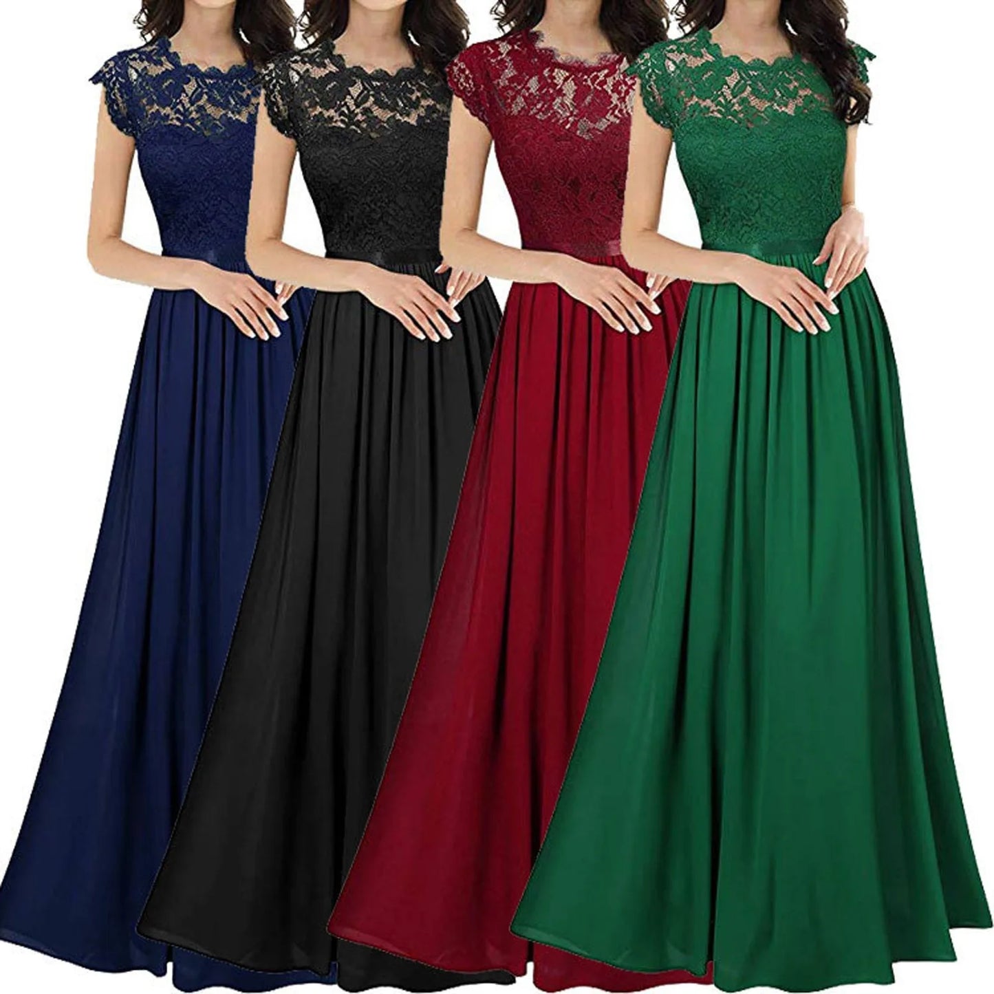Wedding Dress Women Round Neck Short Sleeve High Waist Evening Long Dresses Lace Floral Gown Party Elegant Vestidos 2025