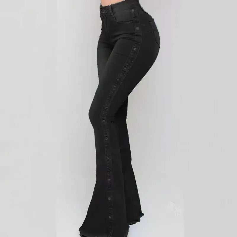 High Waist Elastic Floor Length Flared Jeans Costumes for Dress up and Cosplay