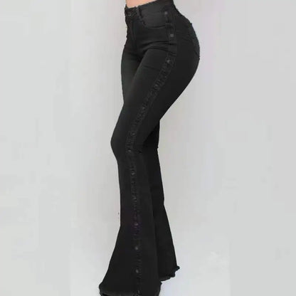 High Waist Elastic Floor Length Flared Jeans Costumes for Dress up and Cosplay