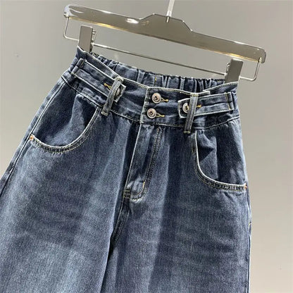 High Waist Women's Jeans Vintage BF Style Streetwear Loose Fashion Elastic   Denim Versatile  Wide Leg Pants Z13