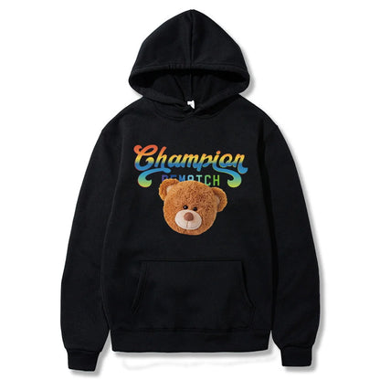 Hoodies Fashion Men Women Top Cute Bear Print Long Sleeve Sweatshirt Casual Loose Blouse Harajuku Pullover All-match Streetwear