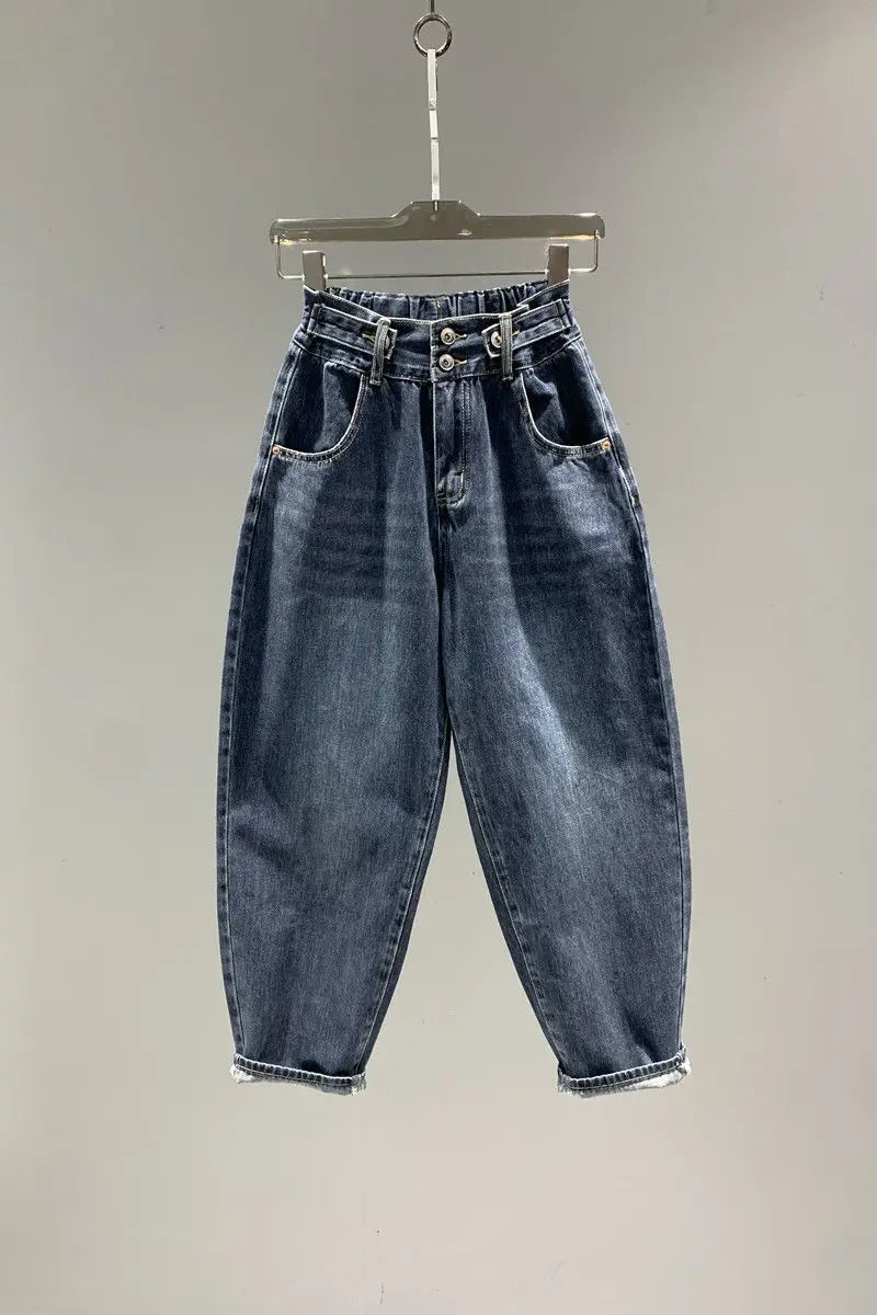 High Waist Women's Jeans Vintage BF Style Streetwear Loose Fashion Elastic   Denim Versatile  Wide Leg Pants Z13