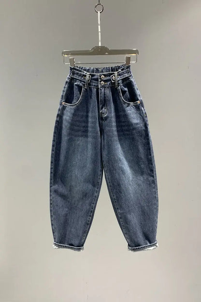 High Waist Women's Jeans Vintage BF Style Streetwear Loose Fashion Elastic   Denim Versatile  Wide Leg Pants Z13