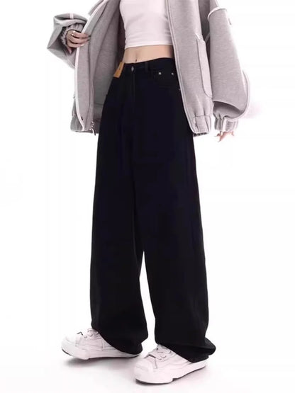 High Waist Wide Leg Jeans Straight Bootcut Women Trousers for Pear Shaped Body Slimming Long Pants Autumn Black Blue Jeans Woman