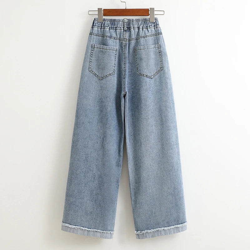 2025 Plus Size Hight Waist Wide Leg Jeans Spring Fall Casual Oversize Denim Pants Women Korean Streetwear Washed Pants