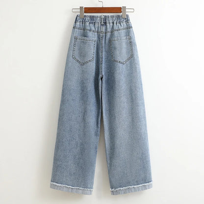 2025 Plus Size Hight Waist Wide Leg Jeans Spring Fall Casual Oversize Denim Pants Women Korean Streetwear Washed Pants
