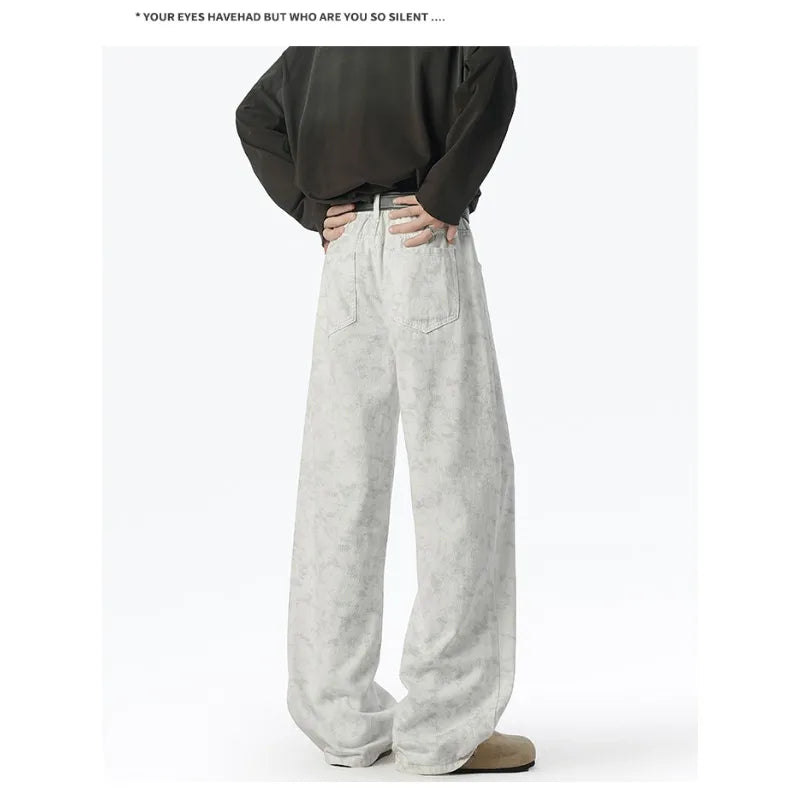Men's High Street Style Elastic Waist Jeans Floor-Length Loose Fit Spring New Arrival Fashionable Casual Men's Denim Pants