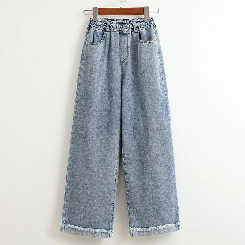 2025 Plus Size Hight Waist Wide Leg Jeans Spring Fall Casual Oversize Denim Pants Women Korean Streetwear Washed Pants