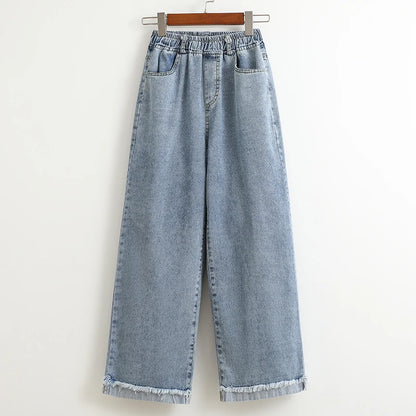 2025 Plus Size Hight Waist Wide Leg Jeans Spring Fall Casual Oversize Denim Pants Women Korean Streetwear Washed Pants