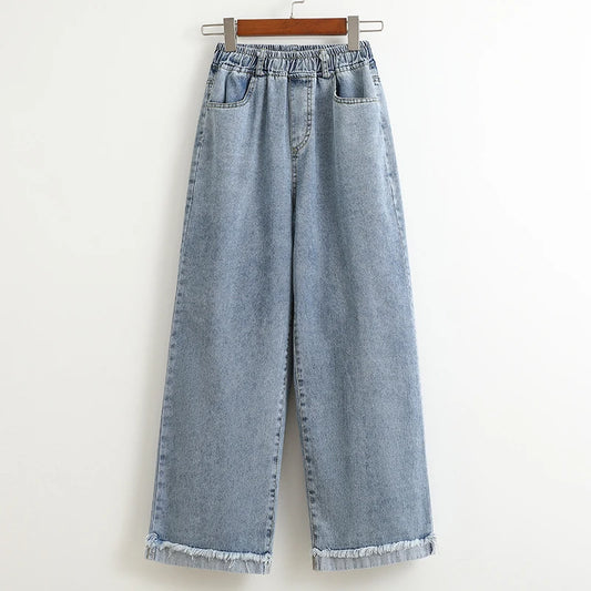2025 Plus Size Hight Waist Wide Leg Jeans Spring Fall Casual Oversize Denim Pants Women Korean Streetwear Washed Pants
