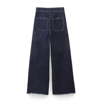 Casual Women's High Waist Straight-leg Jeans Pants Fashion All-match Full Length Denim Pants Pocket Zipper Jean Trousers