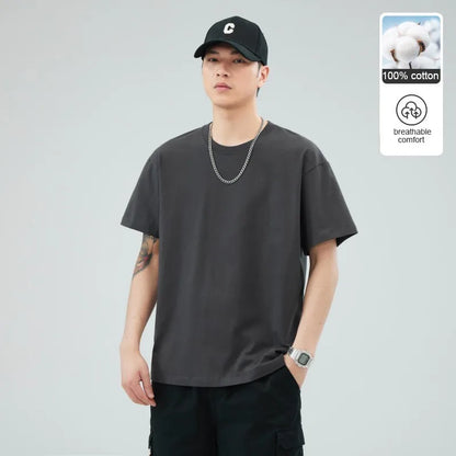 Man t Shirts 100 % Cotton High Quality New Summer Brand Tops Classic Plain Round Neck Short Sleeve Casual Fashion Men Clothes