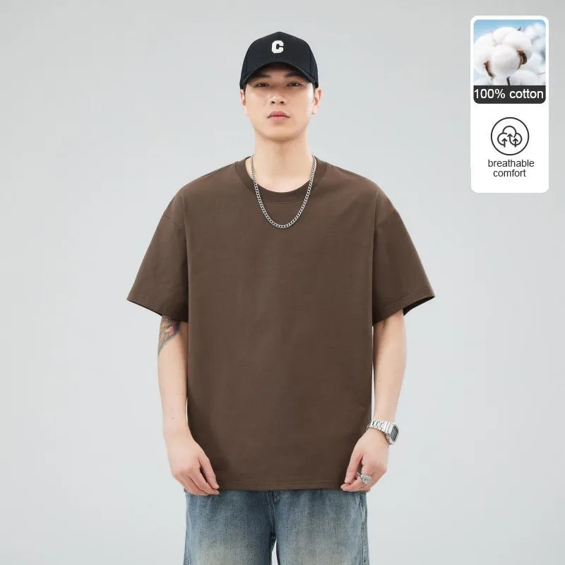 Man t Shirts 100 % Cotton High Quality New Summer Brand Tops Classic Plain Round Neck Short Sleeve Casual Fashion Men Clothes