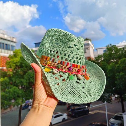hats straw cowgirl western hat  mexican hat  retro curling hat western cowboy hat outdoor riding hat travel sports hat