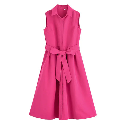 Women's waist belt shirt dress autumn lapel women's dress button up long skirt casual ruffled women's party dress