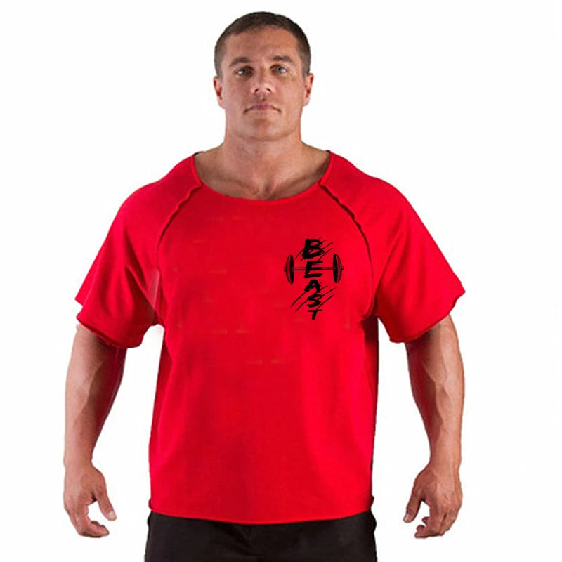 Men's T Shirts Fitness Men Bodybuilding Shirt Batwing Sleeve Rag shirt Gym Fitness Muscle Running T shirt