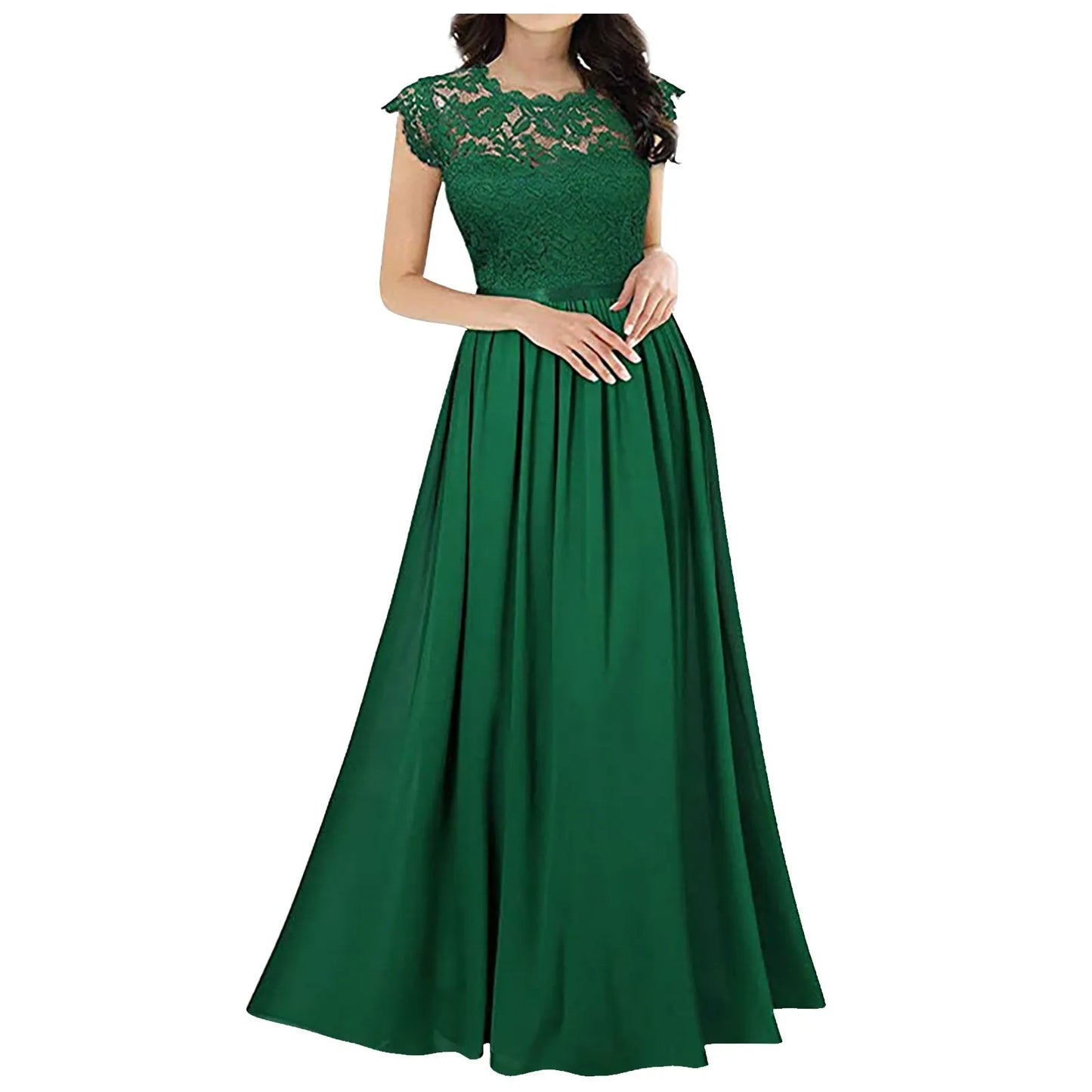 Wedding Dress Women Round Neck Short Sleeve High Waist Evening Long Dresses Lace Floral Gown Party Elegant Vestidos 2025