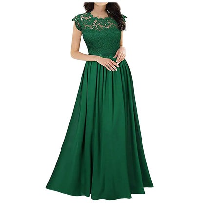 Wedding Dress Women Round Neck Short Sleeve High Waist Evening Long Dresses Lace Floral Gown Party Elegant Vestidos 2025