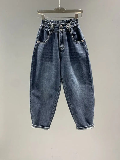 High Waist Women's Jeans Vintage BF Style Streetwear Loose Fashion Elastic   Denim Versatile  Wide Leg Pants Z13