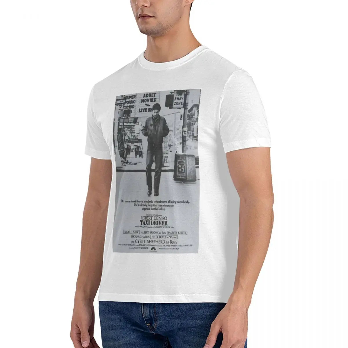 Men's T-Shirts Taxi Driver Poster Humorous Pure Cotton Tees Short Sleeve Robert De Niro T Shirts Crew Neck Tops Original