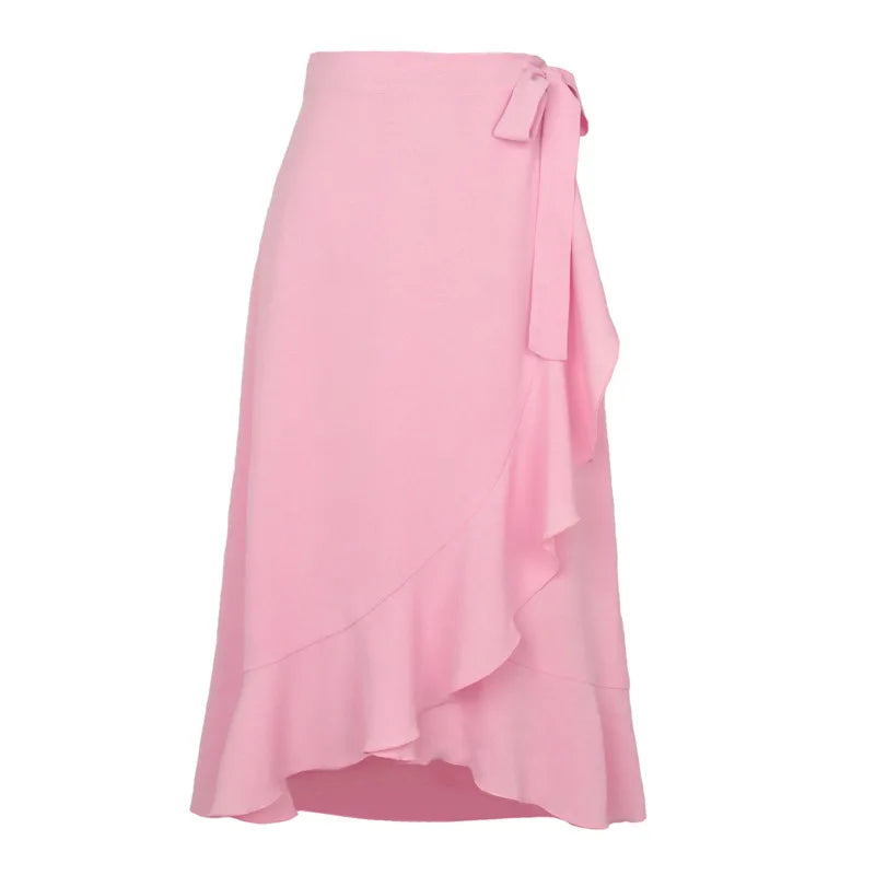 Long Skirts For Womens 2025 Summer Fashion Lace Up Ruffles Solid Color High Waist Bodycon Skirt Female Casual Chiffon Skirt