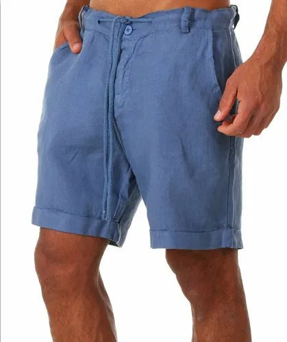 Men's Shorts in Summer New Button Drawstring Fashionable Street Simple Pocket Basic Versatile Casual Five-point Pants