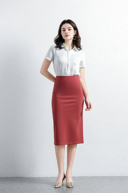 Women Elegant OL Bodycon Skirts Office Faldas Saia Work Slim Fit Jupe Autumn Fashion High Waist Solid Knee-length Skirt